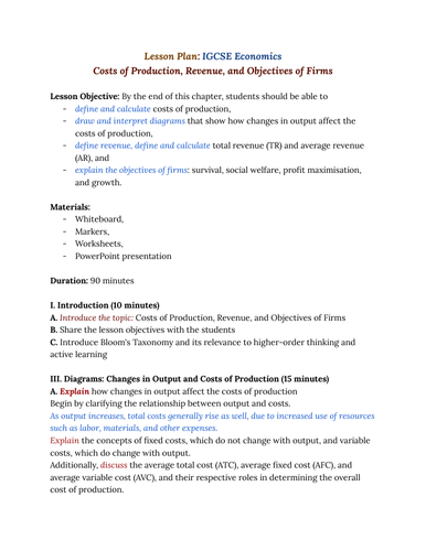 IGCSE - Unit 22 - Firms Costs and Revenue LPS