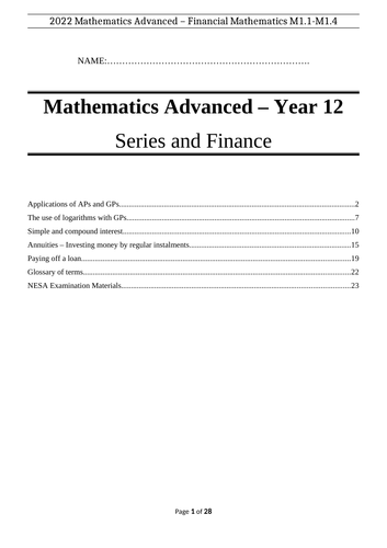 Series & Finance Revision Booklet - HSC Mathematics Advanced