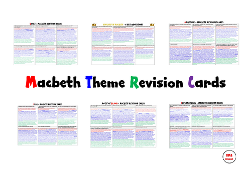Macbeth Revision Cards on 6 Themes