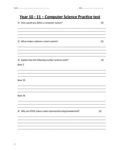 IGCSE COMPUTER SCIENCE PRACTICE TEST