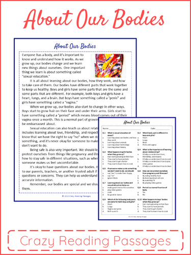 About Our Bodies Reading Comprehension Passage and Questions - PDF