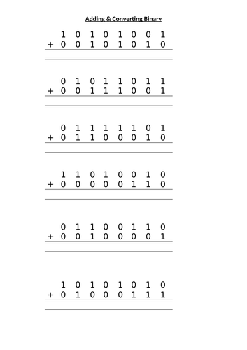 INTRODUCTION TO ADDING AND CONVERTING BINARY (INCLUDING ANSWERS)