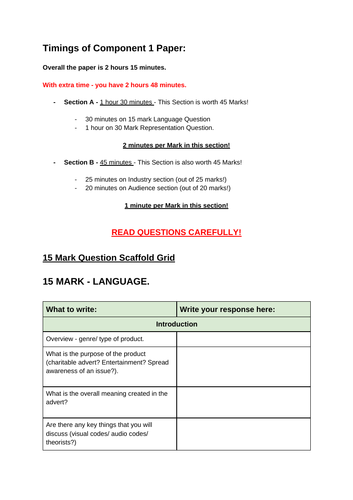 EDUQAS - Media Studies - A-Level. Component 1 - 15 Mark Media Language Question. Structure Guidance