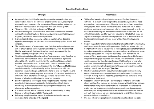 AQA AS/AL RS: Situation Ethics Evaluation