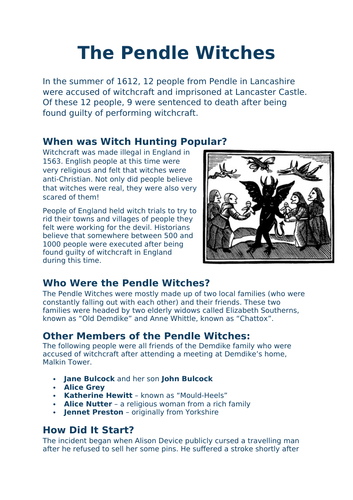 Pendle Witches- Information Text