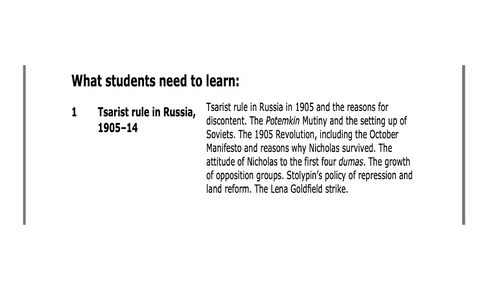 Russia and the Soviet Union 1905-24 IGCSE full revision PP