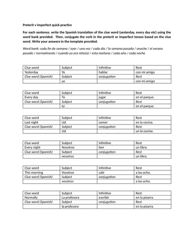 Preterit imperfect quick practice