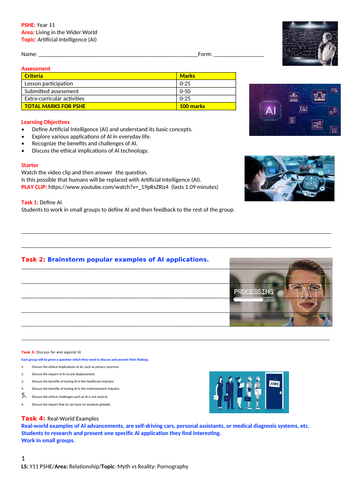 Artificial Intelligence (AI) - PSHE - Year 11