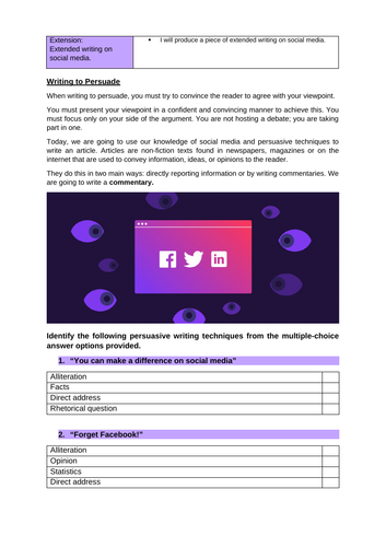 PSHE scheme of work - Social Media