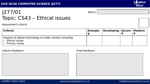 GCSE CS - Ethical issues (Workbook)