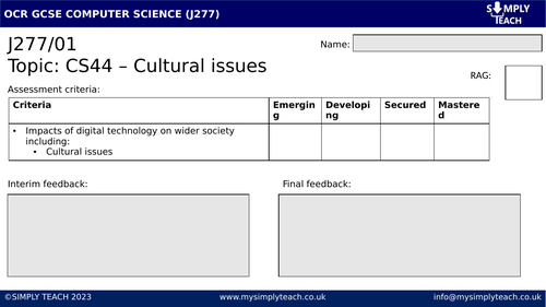 GCSE CS - Cultural issues (Workbook)