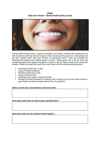 PSHE lesson - Dental Health