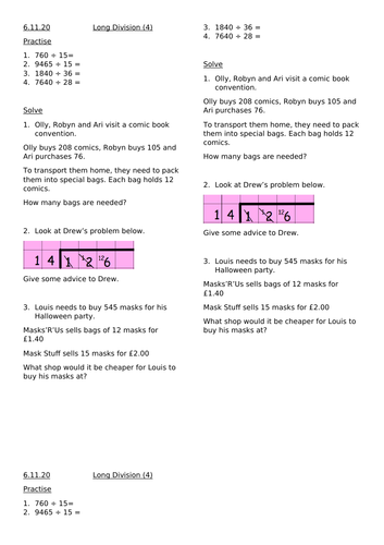 Long Division Worksheets for Year 6