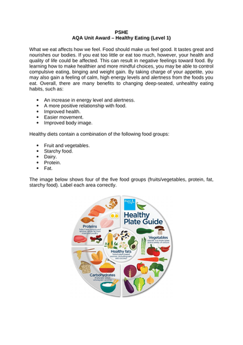PSHE lesson - Healthy Eating