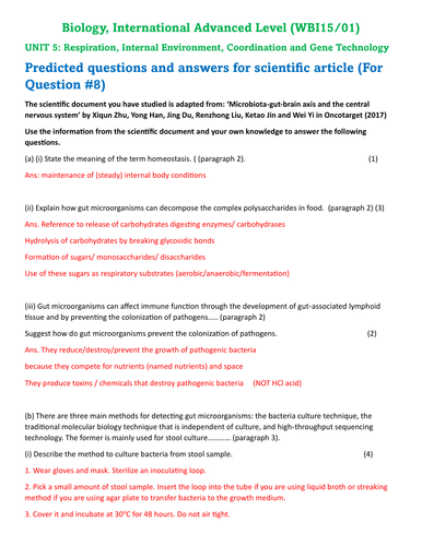 Predicted questions and answers for pre-released scientific article (Question 8) Unit WBI15