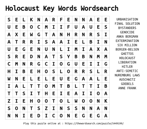 Wordsearch: Holocaust Key Words
