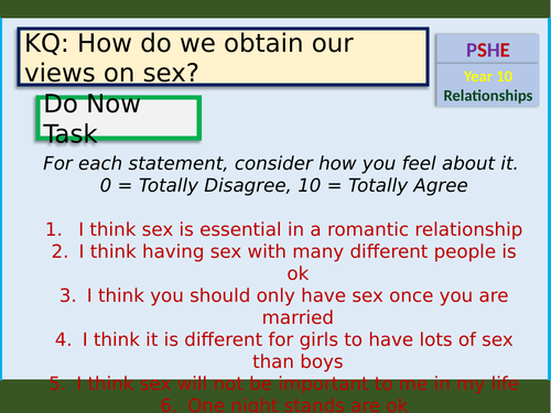 Views Of Sex Pshe Lesson Teaching Resources 