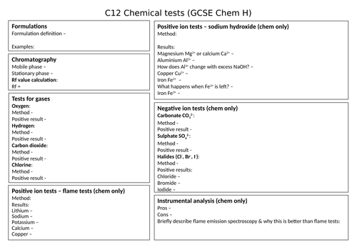 C12 C13 GCSE Chemistry revision organiser