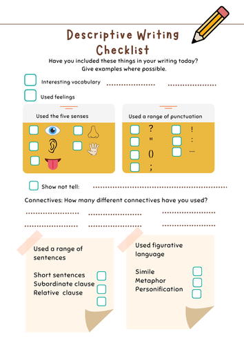 Descriptive Writing Checklist Visual