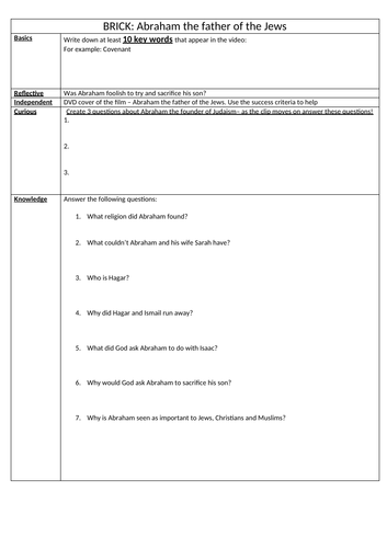 Abraham: BRICK worksheet