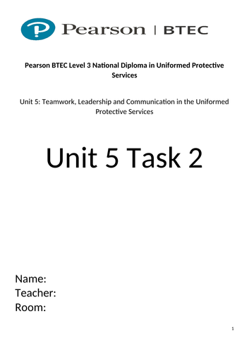BTEC Protective Services Unit 5 Teamwork WHOLE UNIT