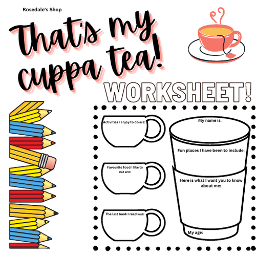 All About Me "That's My Cuppa Tea" Worksheet | Back to School