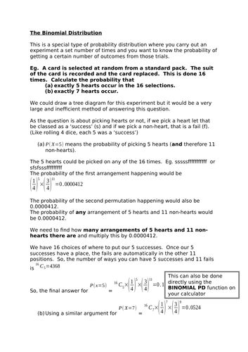 The Binomial Distribution Notes and Examples