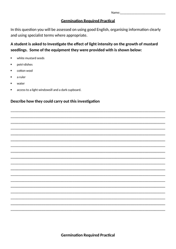 Required Practical 6 mark question on germination with model answer