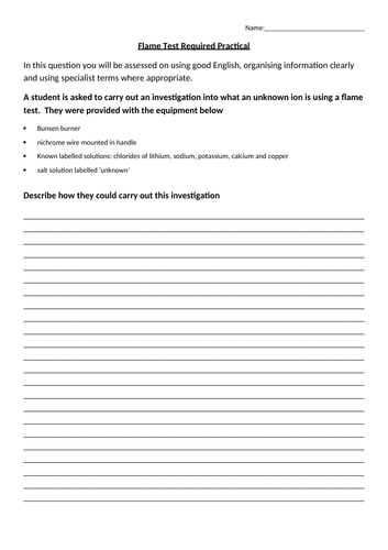 Required Practical 6 marker question on flame test with model answer