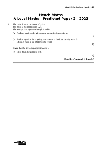 A Level Maths - Predicted Paper 2 - 2023