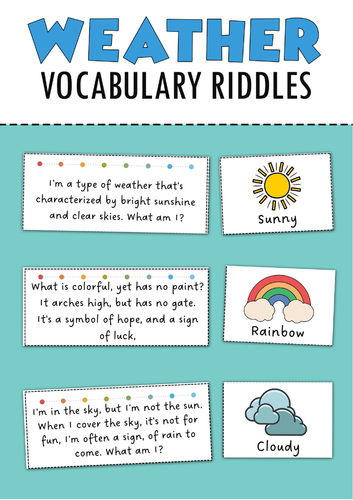Weather Vocabulary Riddles | Weather Guessing Game | ESL EFL Speaking Activity
