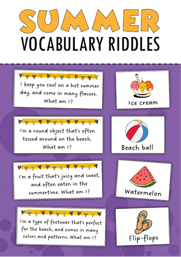 Summer vocabulary riddles. | Teaching Resources