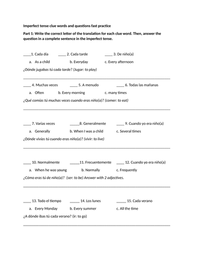 Imperfect tense clue words and questions fast practice