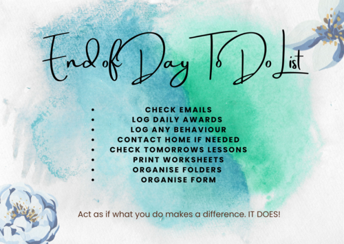 Teacher End of Day To Do List