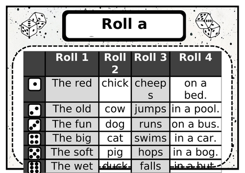 Roll a sentence board