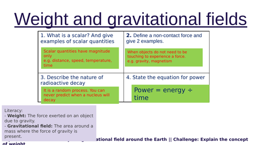 AQA Weight and Gravitational Fields