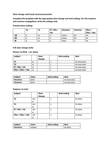 Stem change verbs basic structured practice