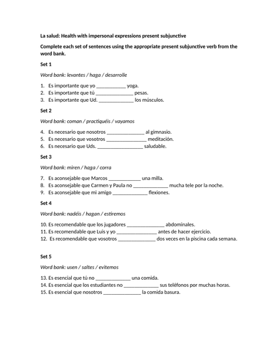 La salud: Health with impersonal expressions present subjunctive