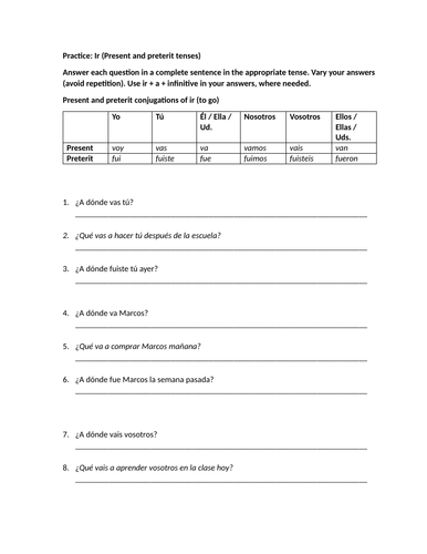 Practice: Ir (Present and preterit tenses)