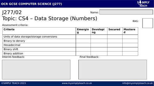 GCSE CS - Data storage (Numbers) - Workbook