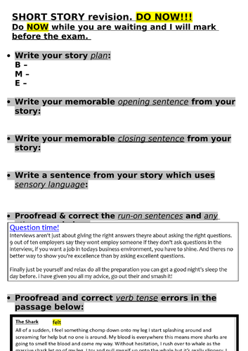 2023 EDUQAS paper 1 revision sheets (reading & writing) GCSE English Language