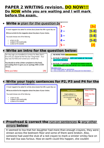 2023 EDUQAS paper 2 revision sheets (reading & writing) GCSE English Language