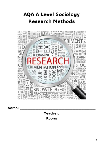 Research Method Booklet- Sociology GCSE/Alevel AQA