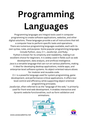 Programming Languages Computing GCSE