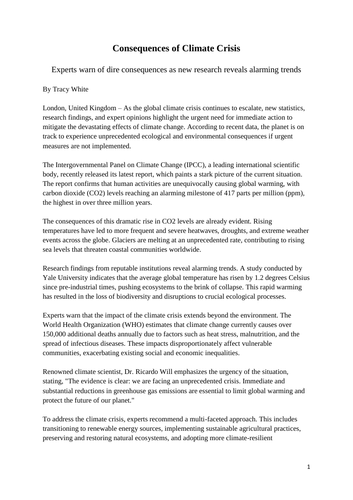 NEWS REPORT ON CLIMATE CRISIS