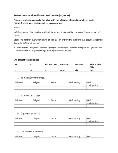 Present tense verb identification basic practice