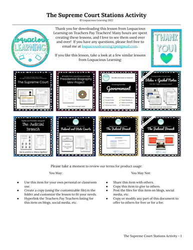 The United States Supreme Court Stations Activity ★ Print & Go Prep ★