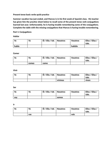 Present tense basic verbs quick practice