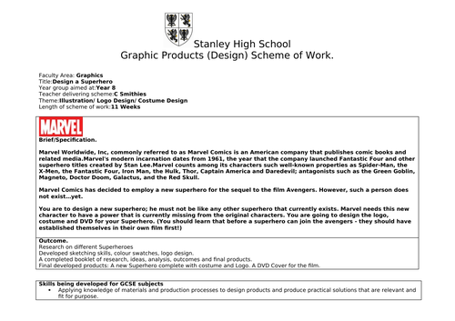 KS3 Design Technology (Graphics) SOW -Superheroes.