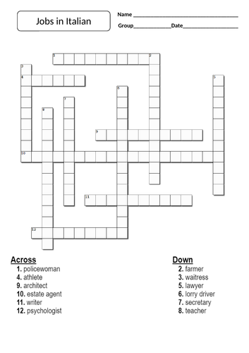 Jobs in Italian- crossword and word search